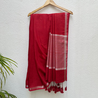 Tomato Red Cotton Saree with Printed Blouse