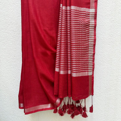 Tomato Red Cotton Saree with Printed Blouse