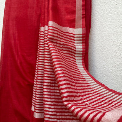 Tomato Red Cotton Saree with Printed Blouse