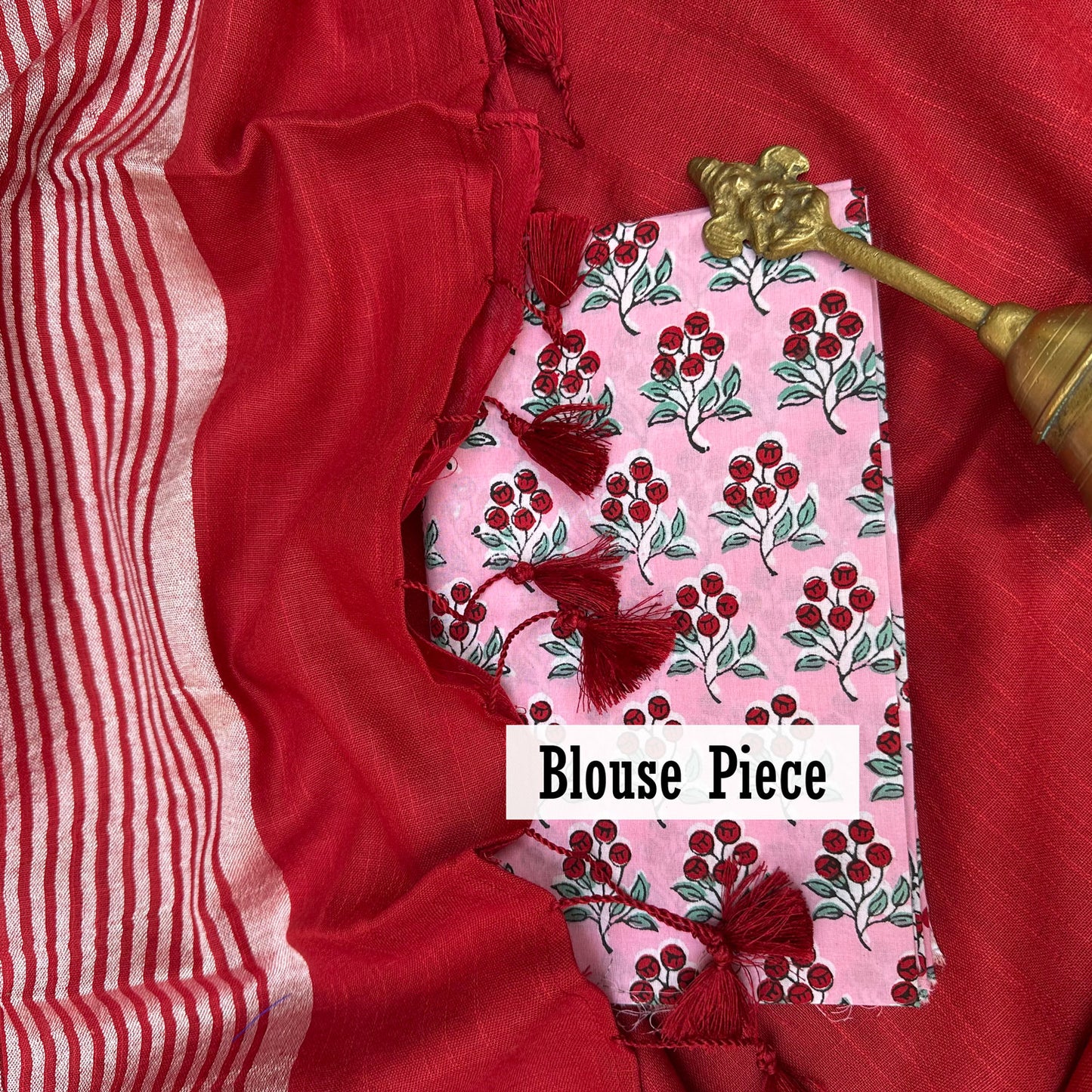 Tomato Red Cotton Saree with Printed Blouse