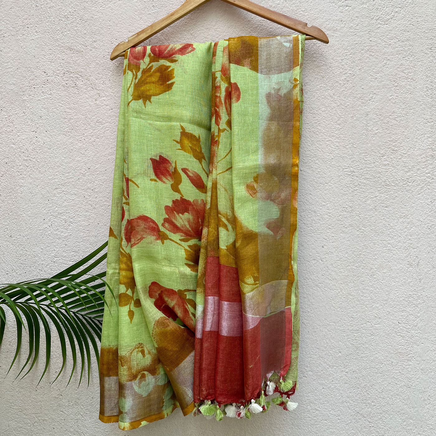 Tropical Spring Handblock Printed Pure Linen Saree