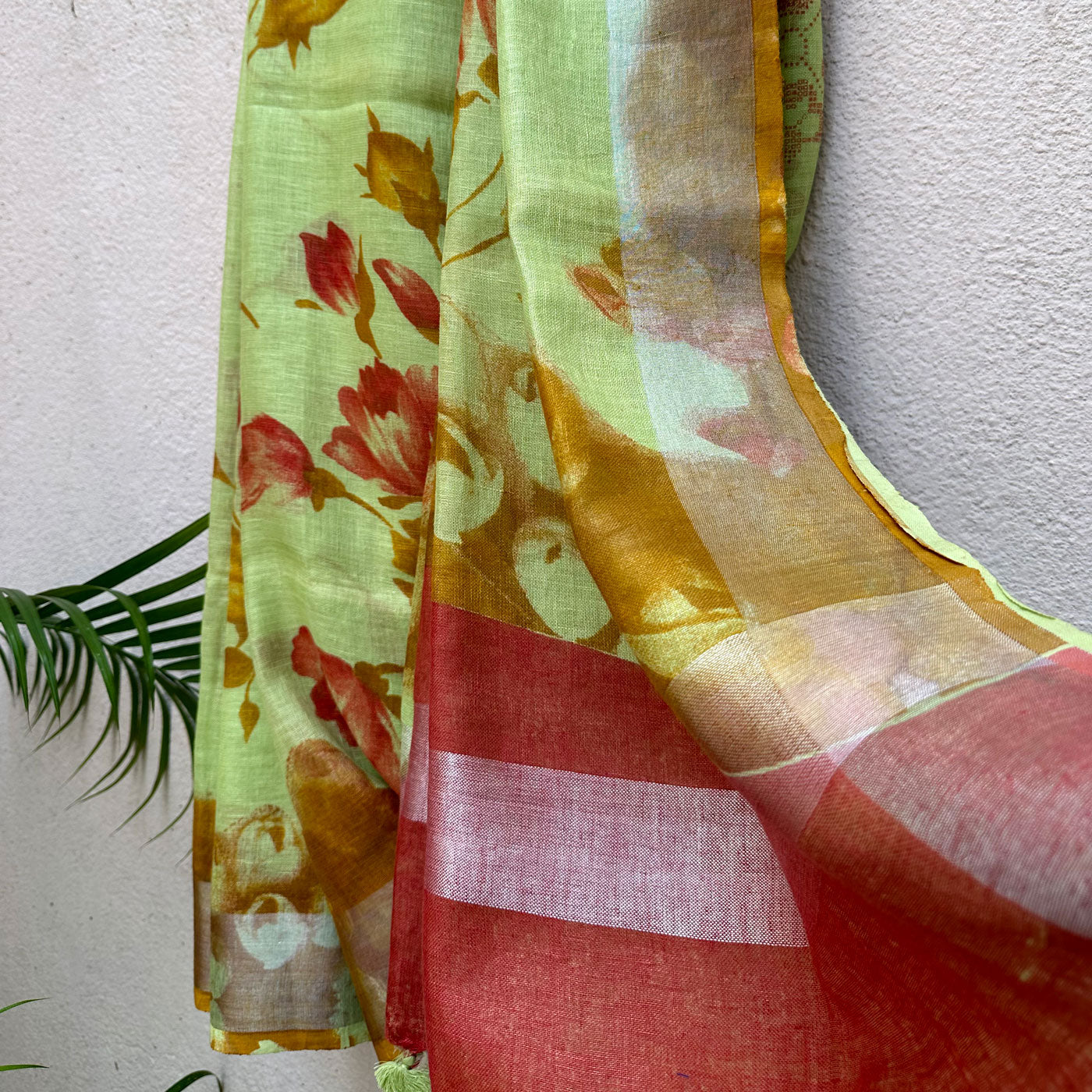 Tropical Spring Handblock Printed Pure Linen Saree