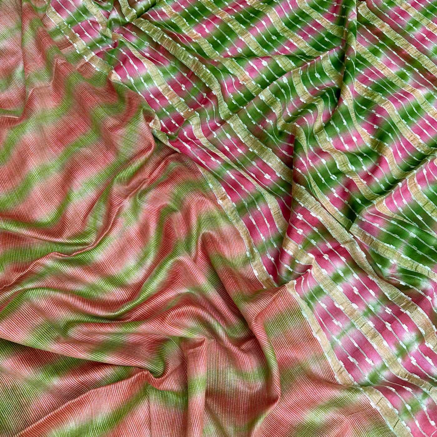 Turtle Green Shibori Cotton Silk Saree