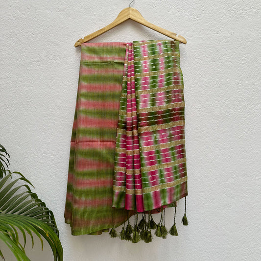 Turtle Green Shibori Cotton Silk Saree