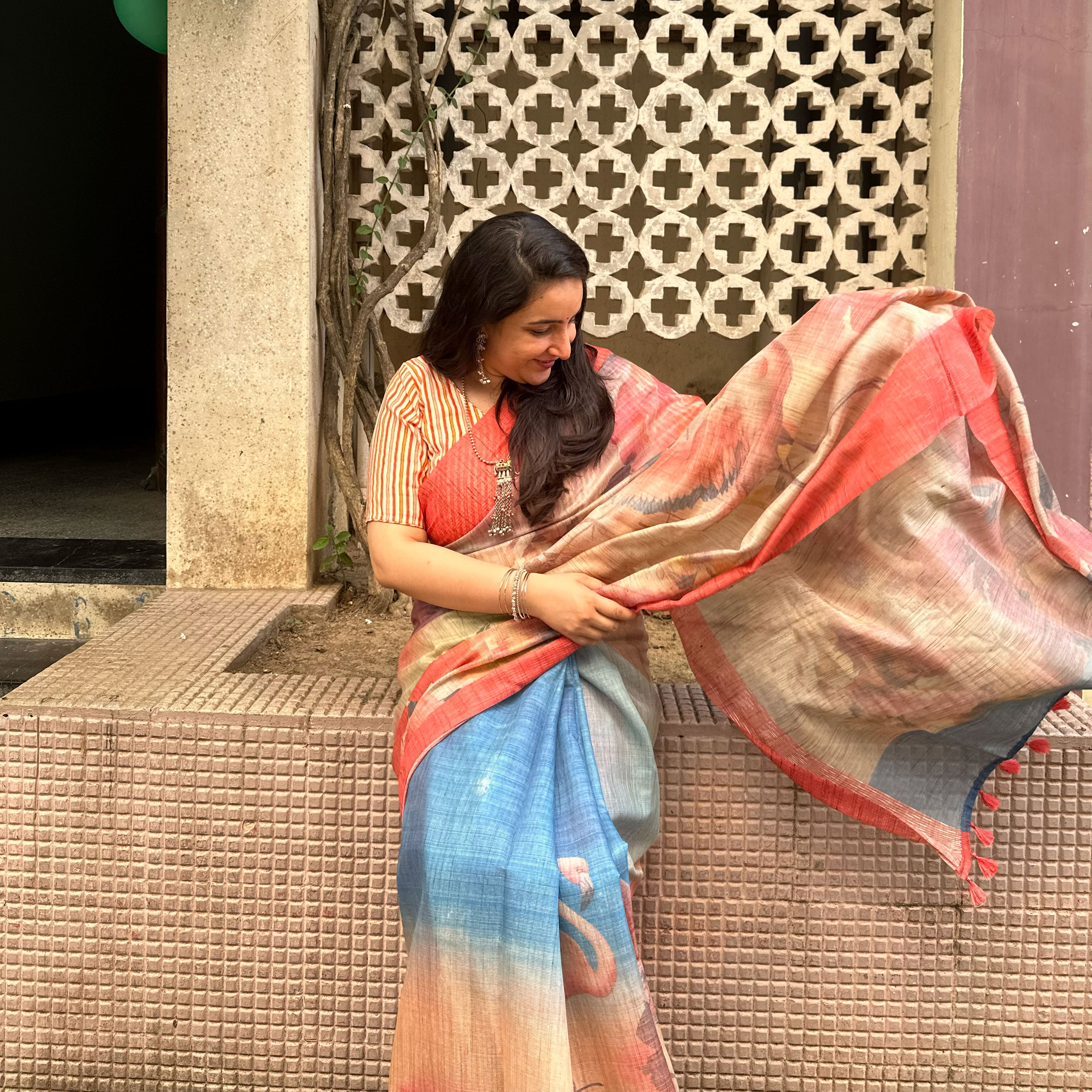 Udyanam Digital Printed Cotton Tissue Saree