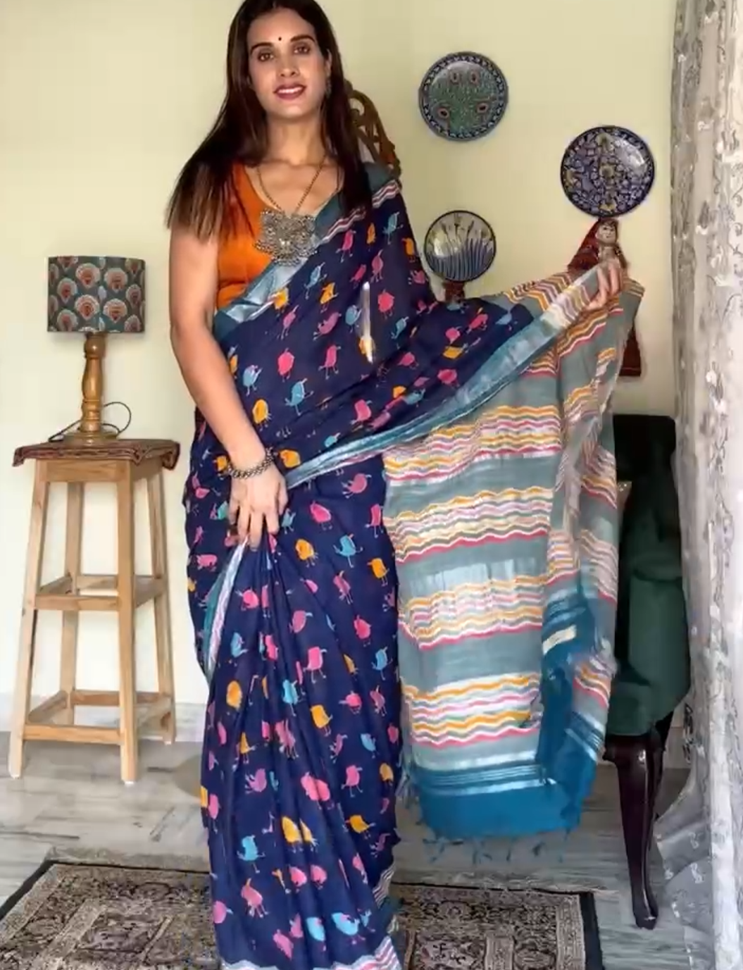 Scandi Bird Organic Linen Saree