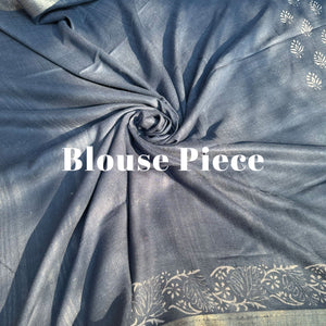 Urvashi Indigo Handblock Cotton Linen Saree