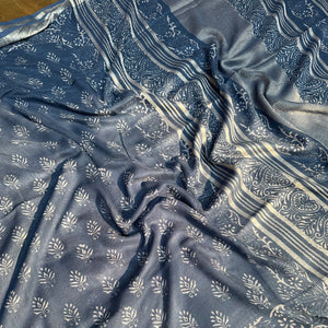 Urvashi Indigo Handblock Cotton Linen Saree