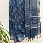 Load image into Gallery viewer, Urvashi Indigo Handblock Cotton Linen Saree
