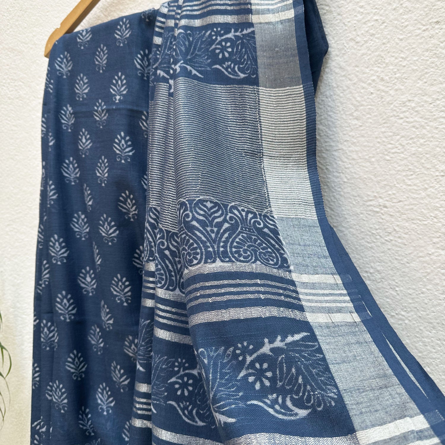 Urvashi Indigo Handblock Cotton Linen Saree