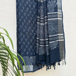 Load image into Gallery viewer, Vaarahi Indigo Hand Block Cotton Linen Saree
