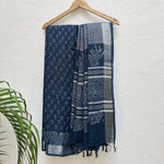 Load image into Gallery viewer, Vaarahi Indigo Hand Block Cotton Linen Saree
