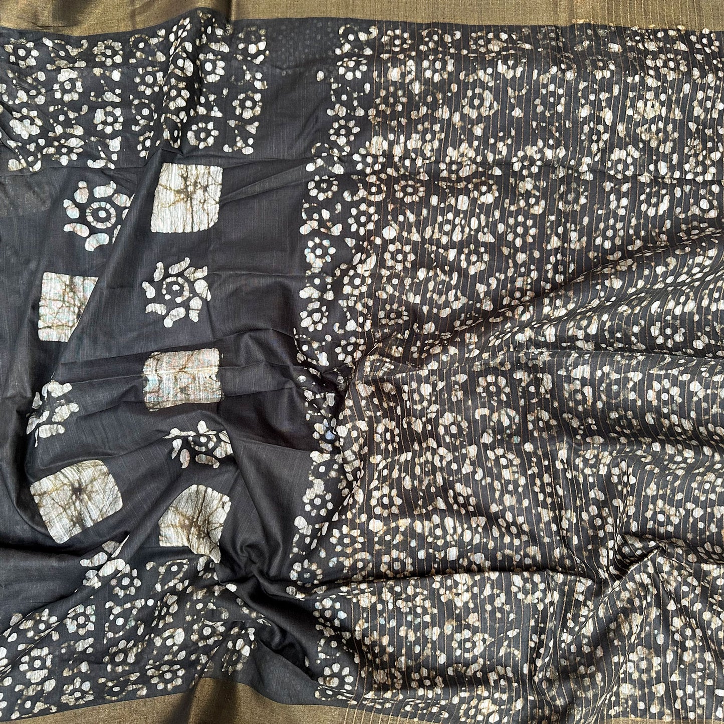 Vampire Black Batik Cotton Silk Saree