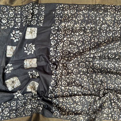 Vampire Black Batik Cotton Silk Saree