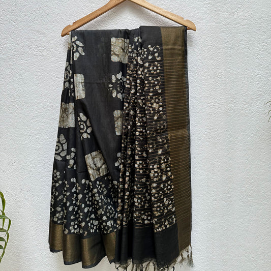 Vampire Black Batik Cotton Silk Saree