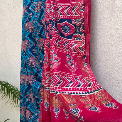 Victoria Blue Cotton Viscose Silk Saree