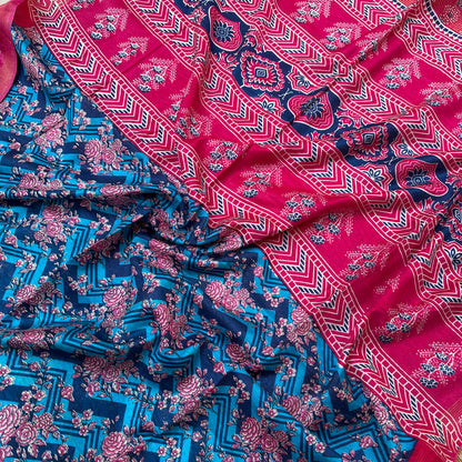 Victoria Blue Cotton Viscose Silk Saree