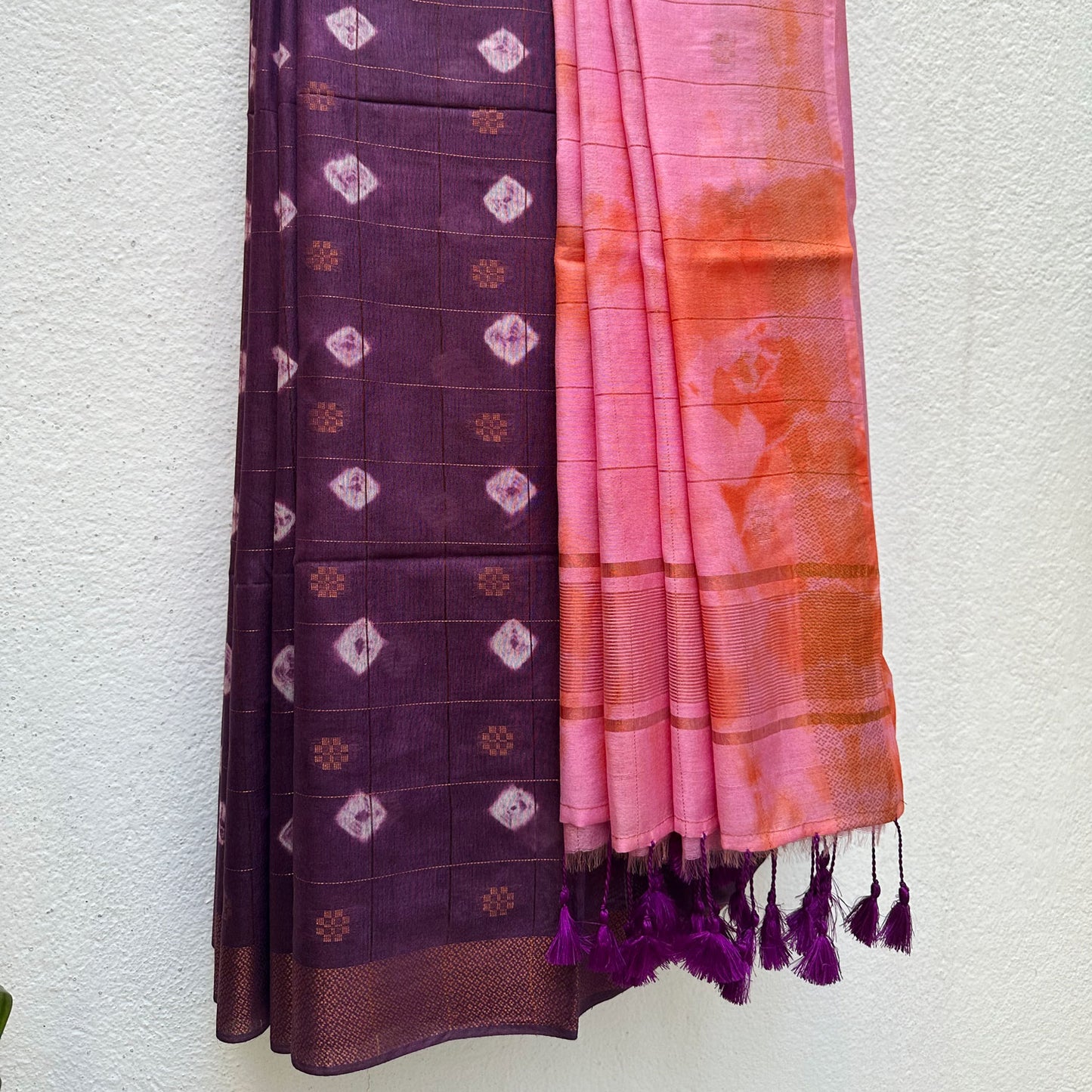 Violet Rose Shibori Cotton Silk Saree
