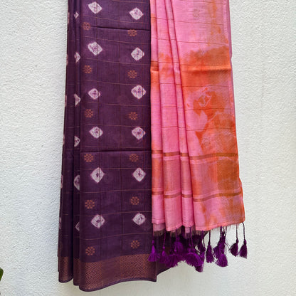 Violet Rose Shibori Cotton Silk Saree