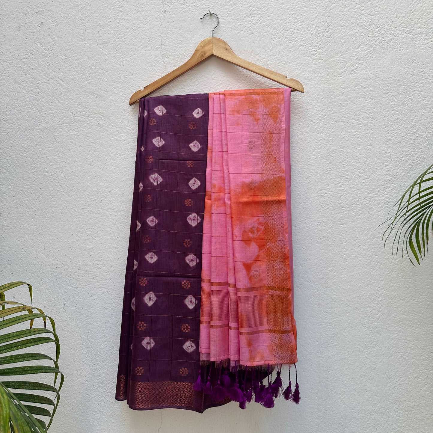 Violet Rose Shibori Cotton Silk Saree