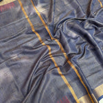 Load image into Gallery viewer, Volcanic Grey Cotton Metallic Saree
