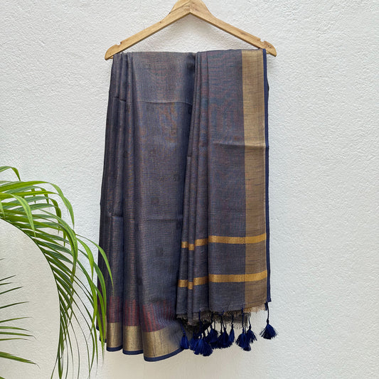 Volcanic Grey Cotton Metallic Saree