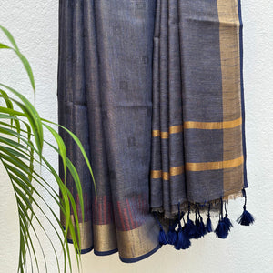 Volcanic Grey Cotton Metallic Saree