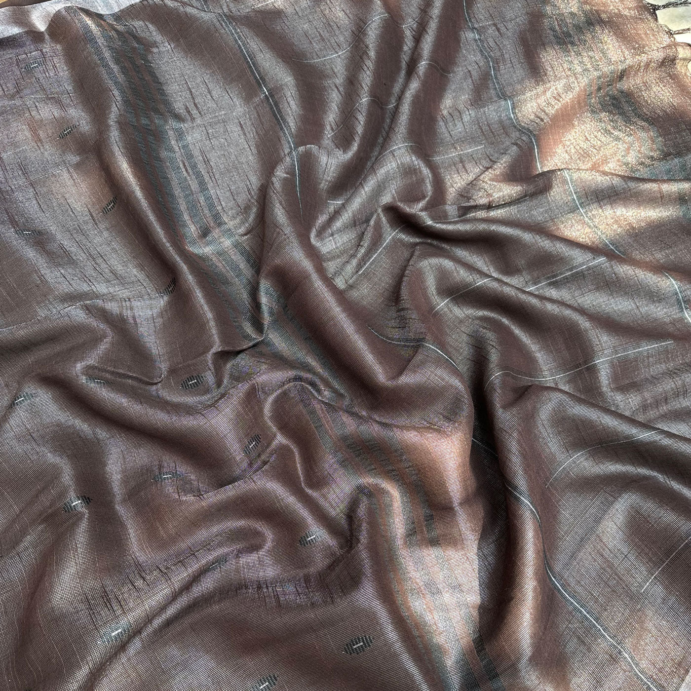 Walnut Brown Cotton Metallic Saree