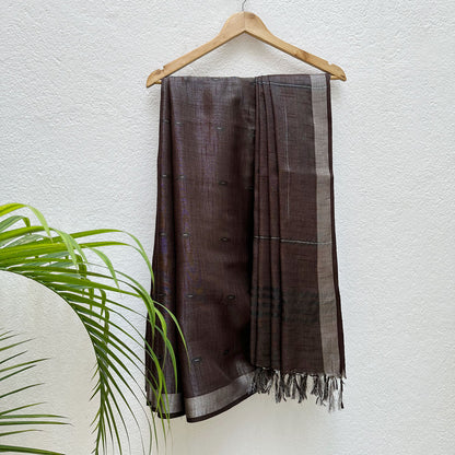 Walnut Brown Cotton Metallic Saree