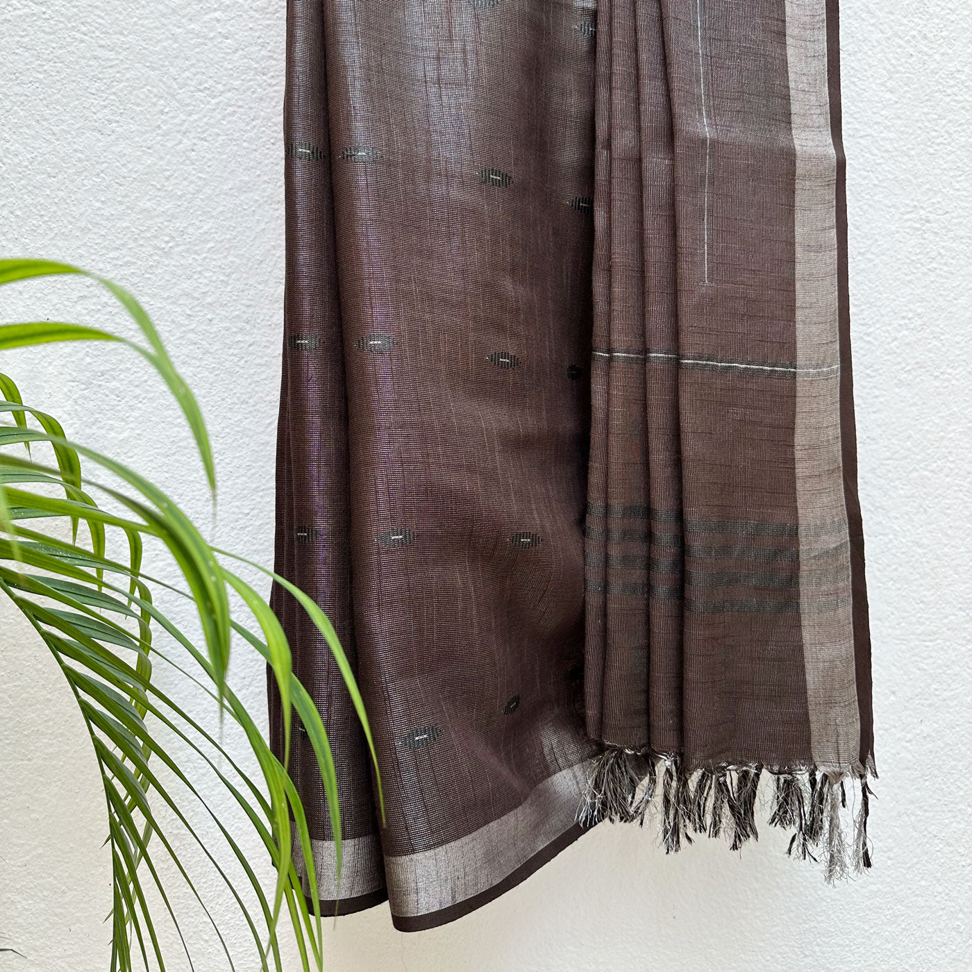 Walnut Brown Cotton Metallic Saree