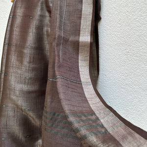 Walnut Brown Cotton Metallic Saree