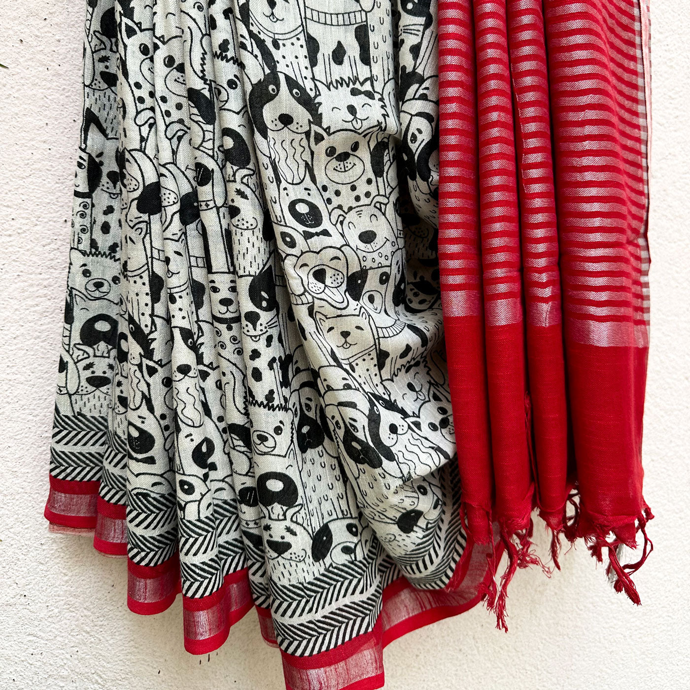 dog print cotton saree