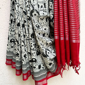 dog print cotton saree