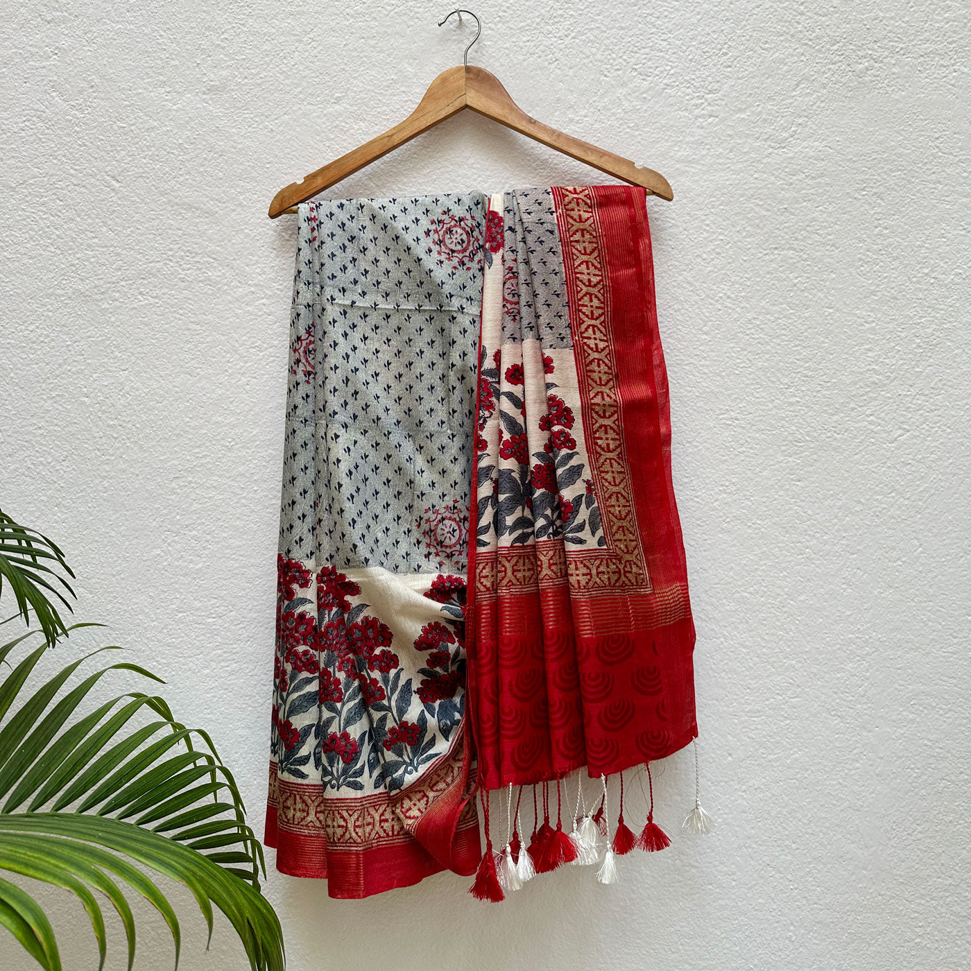 Wind Chime Handblock Cotton Viscose Silk Saree