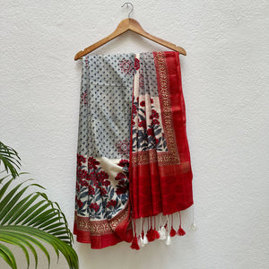 Wind Chime Handblock Cotton Viscose Silk Saree