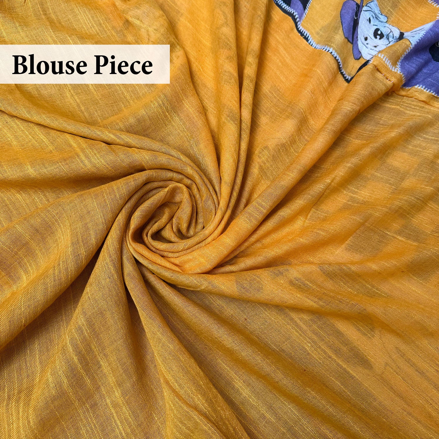 Woof There It Is purple mustard patchwork dog print cotton saree with plain blouse, Zoomies Collection Thread Weavers