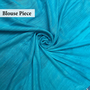 Woof & Wonder ivory cotton saree with blue blouse piece, Zoomies Collection TTW