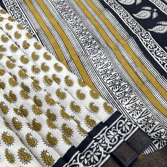 Ambaa Cotton Silk Hand Block Printed Saree