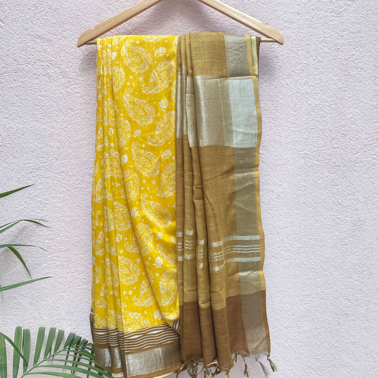 Blazing Yellow Organic Linen Saree