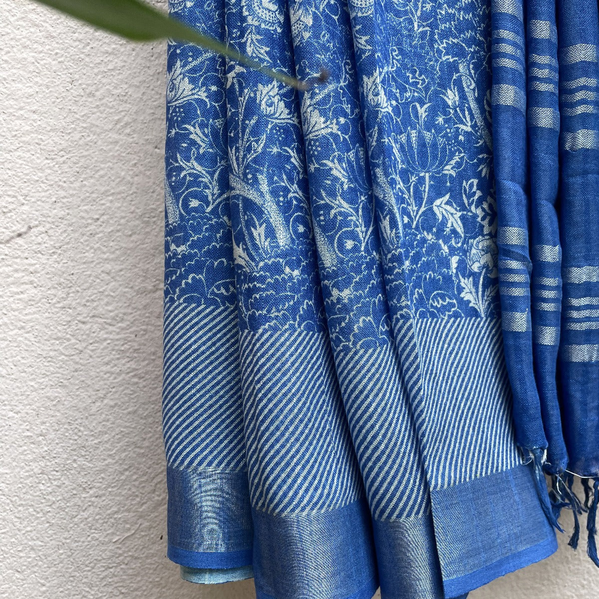 Azure Blue Organic Linen Printed Saree