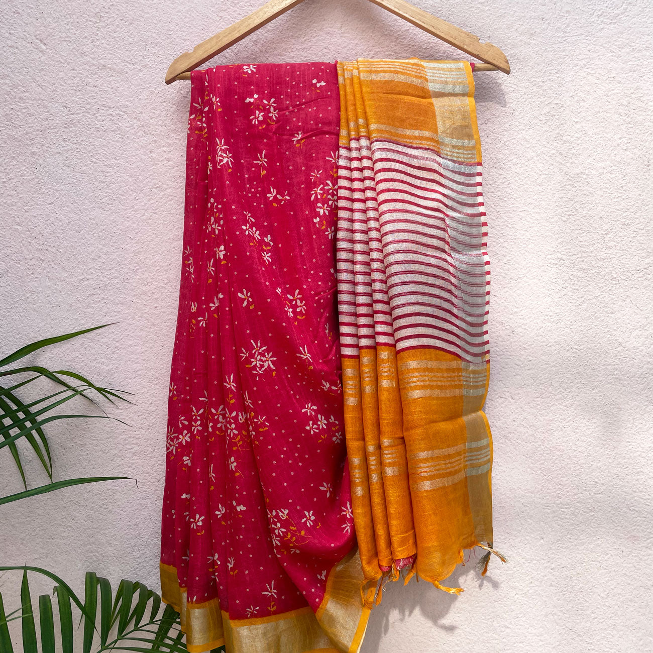 Chinese Red Organic Linen Saree