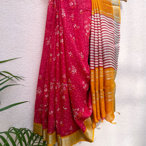 Chinese Red Organic Linen Saree
