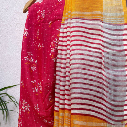 Chinese Red Organic Linen Saree