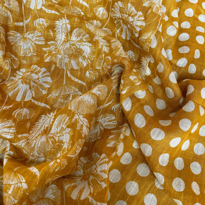 Citrus Poppies Organic Linen Saree