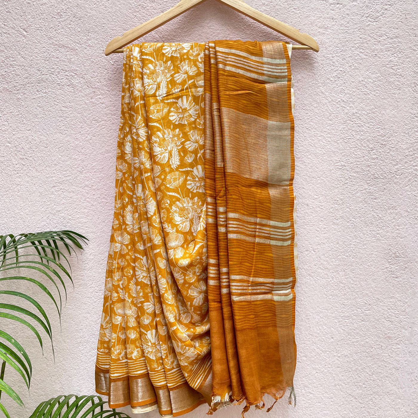 Citrus Poppies Organic Linen Saree