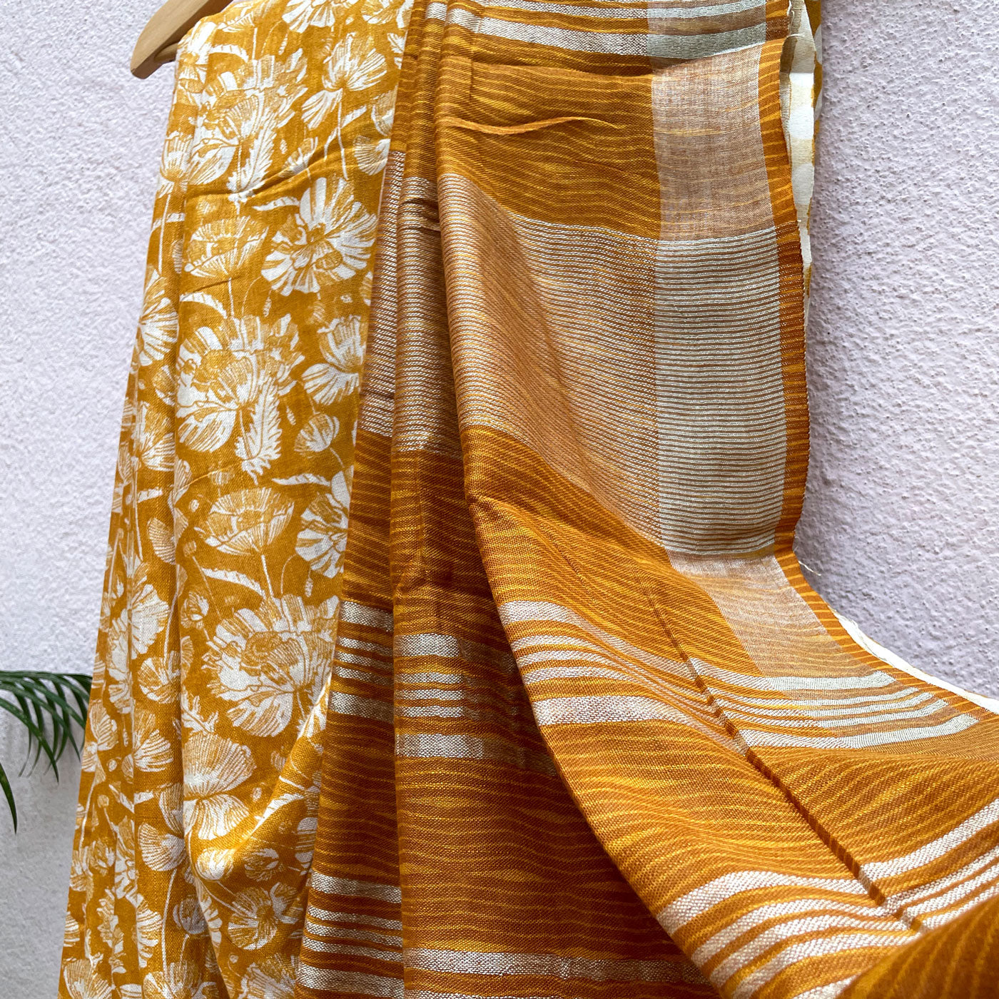 Citrus Poppies Organic Linen Saree