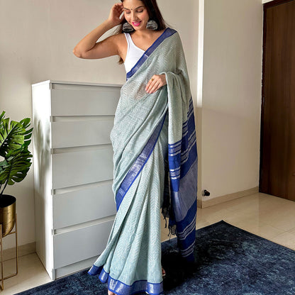 Cloudburst Organic Linen Saree