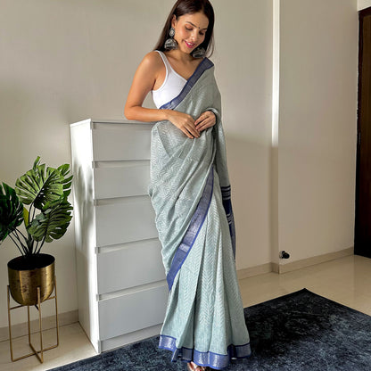Cloudburst Organic Linen Saree