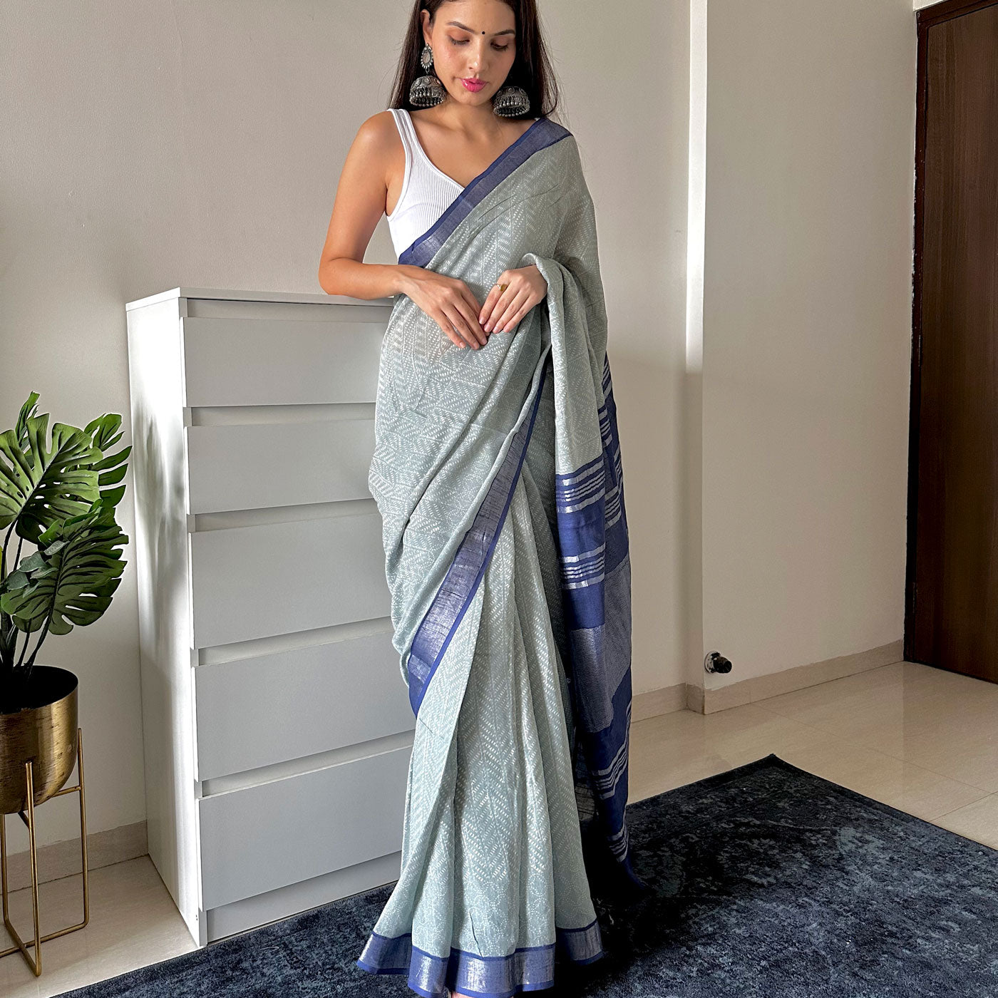 Cloudburst Organic Linen Saree