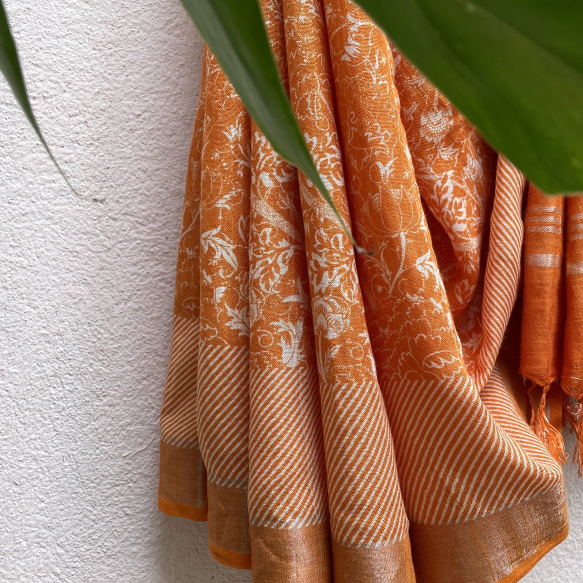 Orange Linen Printed Saree